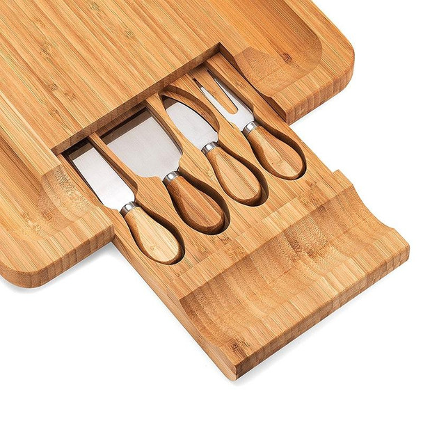 Bamboo Cheese Board With Cutter Cheese Drawer Plate, Size: 33x33x3.5cm(Square)