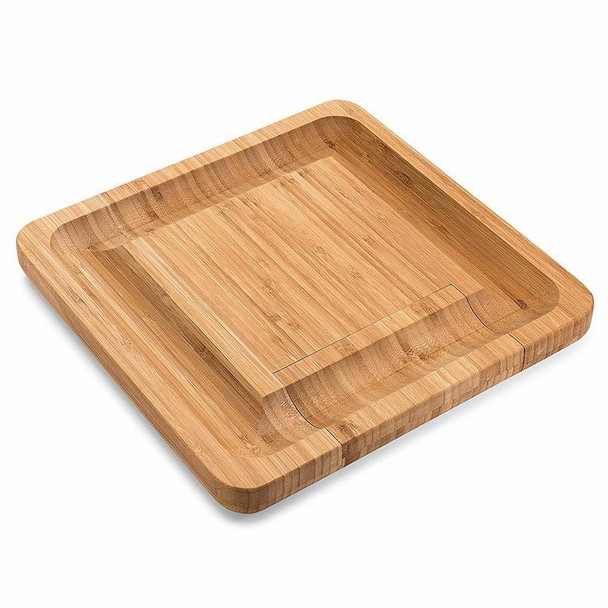 Bamboo Cheese Board With Cutter Cheese Drawer Plate, Size: 33x33x3.5cm(Square)