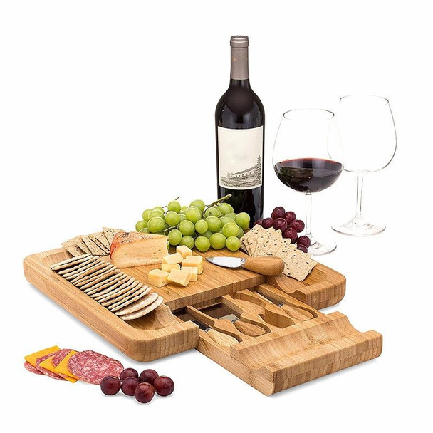 Bamboo Cheese Board With Cutter Cheese Drawer Plate, Size: 33x33x3.5cm(Square)