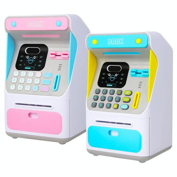 8010 Simulated Face Recognition ATM Machine Piggy Bank Password Automatic Rolling Money Safe Piggy Bank,Style: Pink