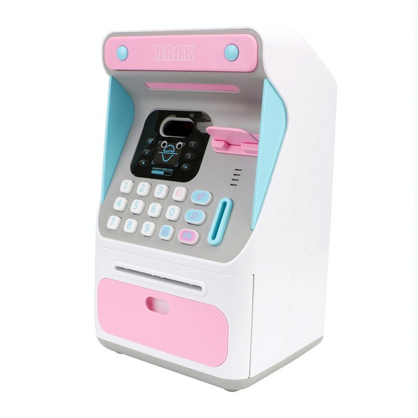 8010 Simulated Face Recognition ATM Machine Piggy Bank Password Automatic Rolling Money Safe Piggy Bank,Style: Pink