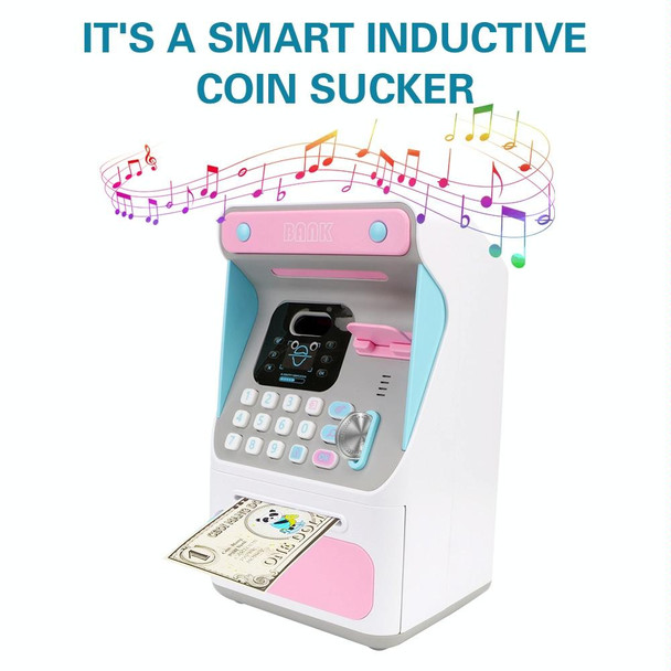 8010 Simulated Face Recognition ATM Machine Piggy Bank Password Automatic Rolling Money Safe Piggy Bank,Style: Pink