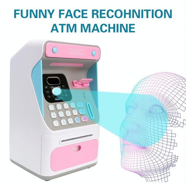 8010 Simulated Face Recognition ATM Machine Piggy Bank Password Automatic Rolling Money Safe Piggy Bank,Style: Rechargeable Version Blue