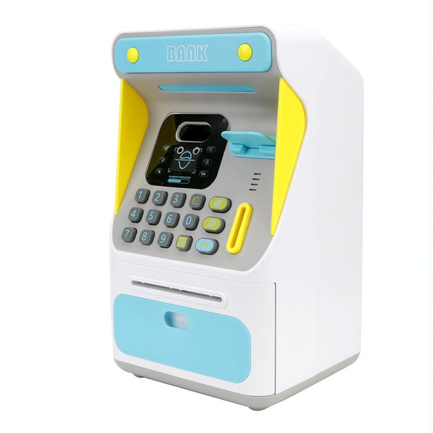 8010 Simulated Face Recognition ATM Machine Piggy Bank Password Automatic Rolling Money Safe Piggy Bank,Style: Rechargeable Version Blue