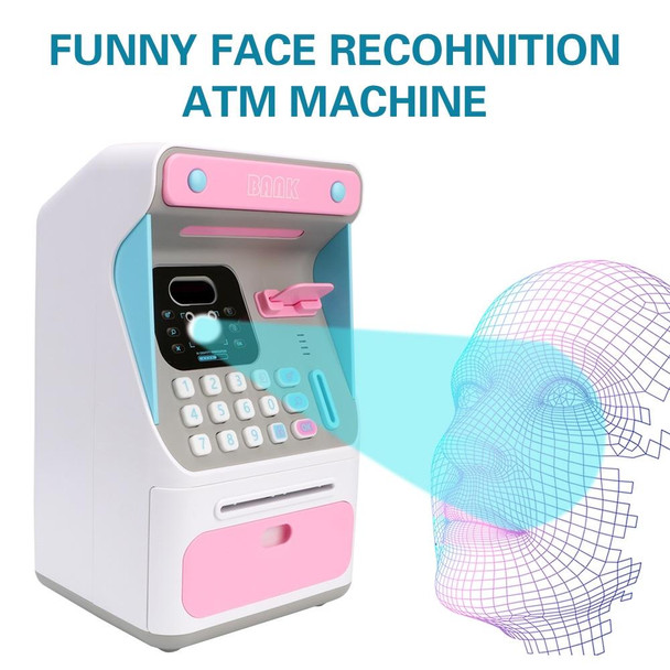 8010 Simulated Face Recognition ATM Machine Piggy Bank Password Automatic Rolling Money Safe Piggy Bank,Style: Rechargeable Version Pink
