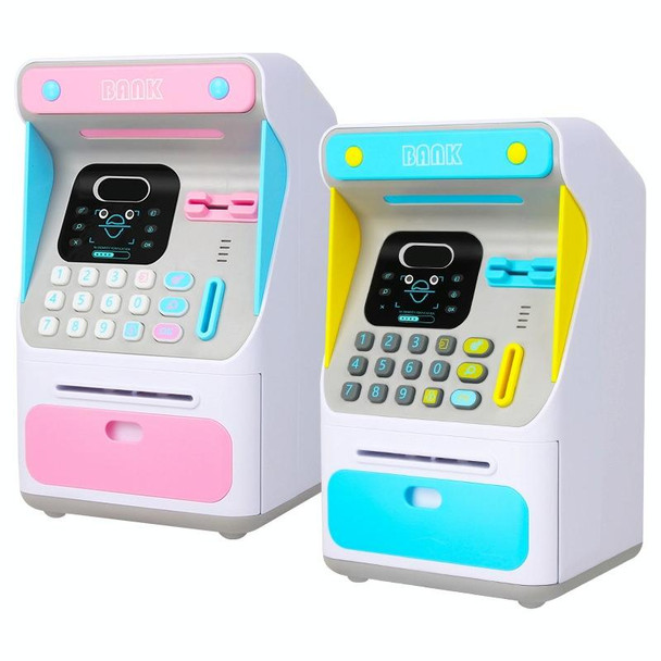 8010 Simulated Face Recognition ATM Machine Piggy Bank Password Automatic Rolling Money Safe Piggy Bank,Style: Blue