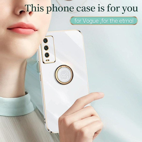 For Xiaomi Redmi Note 9 4G XINLI Straight 6D Plating Gold Edge TPU Shockproof Case with Ring Holder(Celestial Blue)