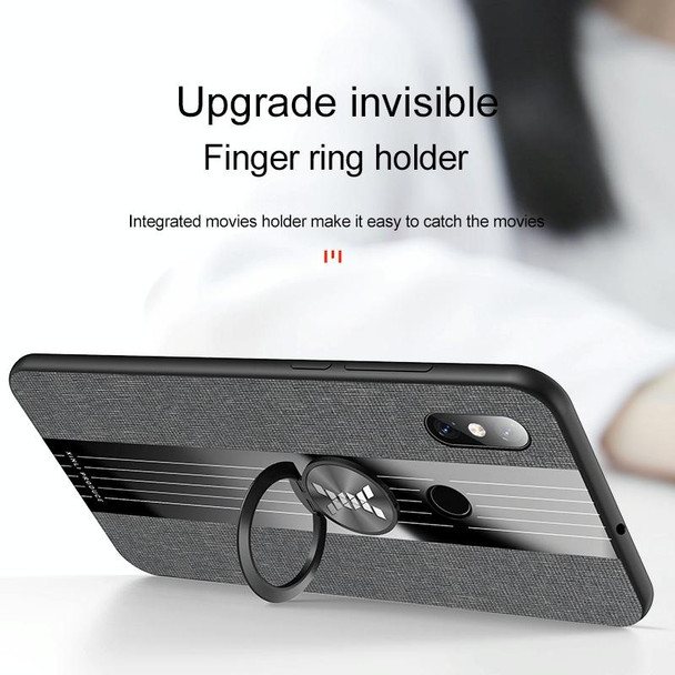 For Xiaomi Mi 8 Lite XINLI Stitching Cloth Texture Shockproof TPU Protective Case with Ring Holder(Brown)