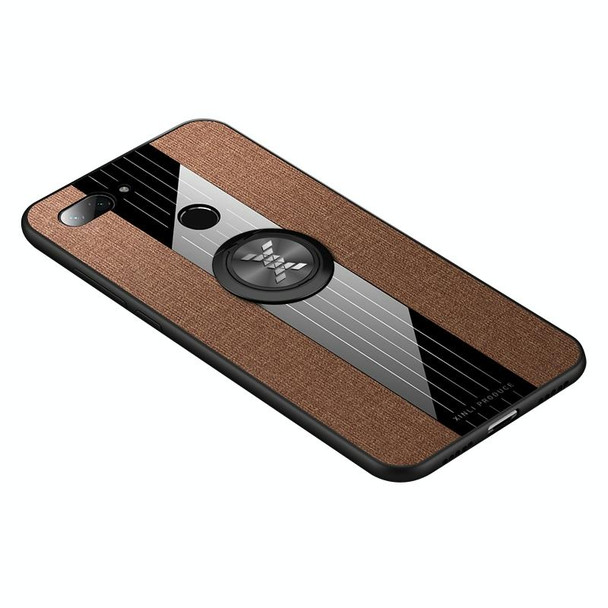 For Xiaomi Mi 8 Lite XINLI Stitching Cloth Texture Shockproof TPU Protective Case with Ring Holder(Brown)