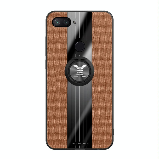For Xiaomi Mi 8 Lite XINLI Stitching Cloth Texture Shockproof TPU Protective Case with Ring Holder(Brown)