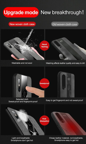 For Xiaomi Mi 8 Lite XINLI Stitching Cloth Texture Shockproof TPU Protective Case with Ring Holder(Gray)