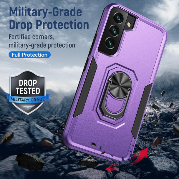 For Samsung Galaxy S22+ 5G Pioneer Armor Heavy Duty PC + TPU Holder Phone Case(Purple + Black)