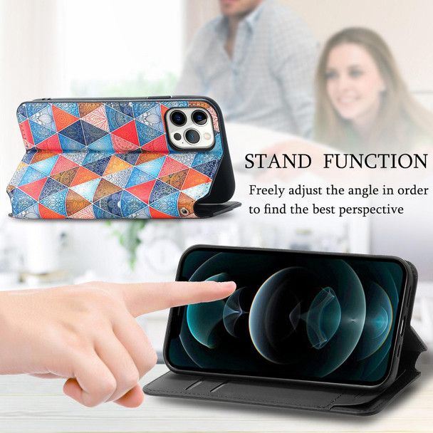 For iPhone 12 mini Colorful Magnetic Horizontal Flip PU Leatherette Case with Holder & Card Slot & Wallet (Rhombus Mandala)