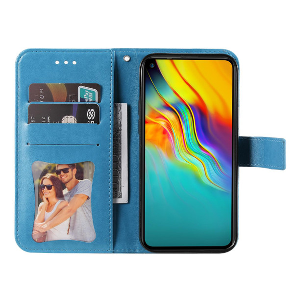 7-petal Flowers Embossing Pattern Horizontal Flip PU Leatherette Case with Holder & Card Slots & Wallet & Photo Frame For Infinix Hot 9 / Note 7 Lite / X655C(Blue)