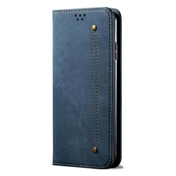 For OnePlus 7T Denim Texture Casual Style Horizontal Flip Leatherette Case with Holder & Card Slots & Wallet(Blue)