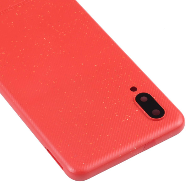 For Samsung Galaxy A02 Battery Back Cover with Camera Lens Cover (Red)