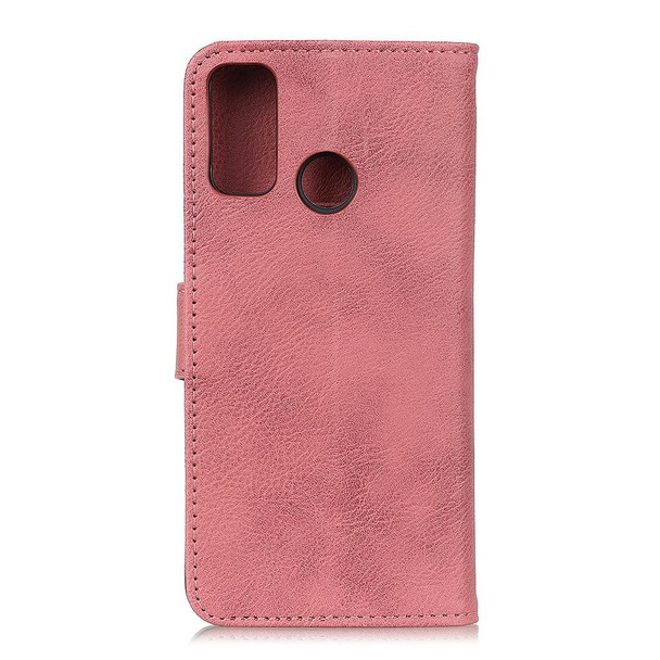 For Samsung Galaxy A21s KHAZNEH Cowhide Texture Horizontal Flip Leatherette Case with Holder & Card Slots & Wallet(Pink)