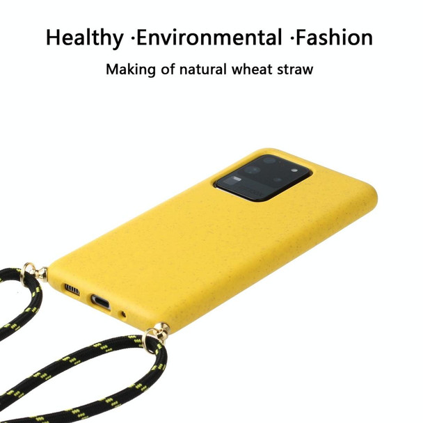 For Galaxy S20 Ultra Wheat Straw Material + TPU Protective Case with Lanyard(Yellow)