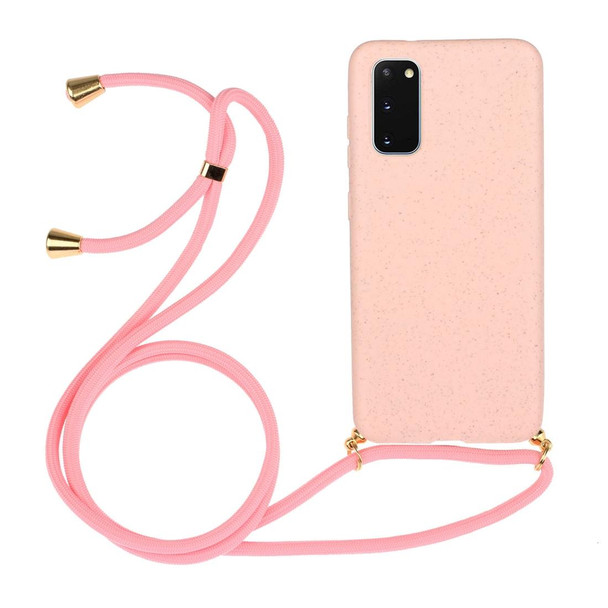 For Galaxy S20 Wheat Straw Material + TPU Protective Case with Lanyard(Pink)