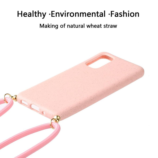 For Galaxy S20 Wheat Straw Material + TPU Protective Case with Lanyard(Pink)