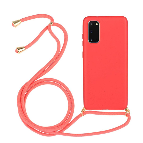 For Galaxy S20 Wheat Straw Material + TPU Protective Case with Lanyard(Red)