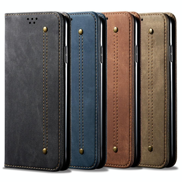 For Galaxy A20s Denim Texture Casual Style Horizontal Flip Leatherette Case with Holder & Card Slots & Wallet(Blue)