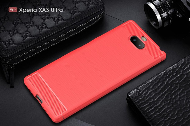 Brushed Texture Carbon Fiber Soft TPU Case for Sony Xperia 10 Plus(Red)