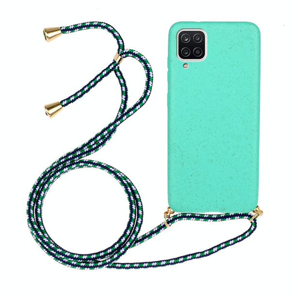 For Samsung Galaxy A12 Wheat Straw Material + TPU Protective Case with Lanyard(Green)