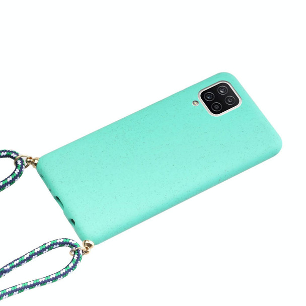 For Samsung Galaxy A12 Wheat Straw Material + TPU Protective Case with Lanyard(Green)