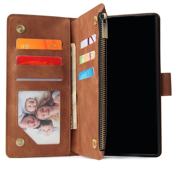 For Galaxy Note 10+ Multifunctional Retro Frosted Horizontal Flip Leatherette Case with Card Slot & Holder & Zipper Wallet & Photo Frame & Lanyard(Brown)