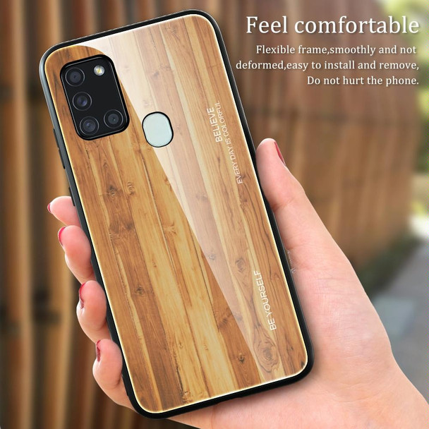 For Samsung Galaxy A21s Wood Grain Tempered Glass + TPU Shockproof Case(M05)
