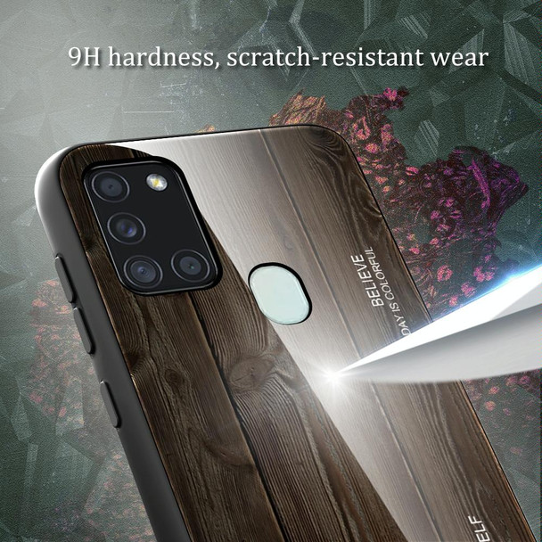 For Samsung Galaxy A21s Wood Grain Tempered Glass + TPU Shockproof Case(M04)