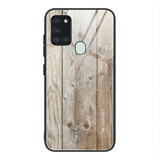 For Samsung Galaxy A21s Wood Grain Tempered Glass + TPU Shockproof Case(M04)