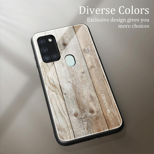 For Samsung Galaxy A21s Wood Grain Tempered Glass + TPU Shockproof Case(M04)