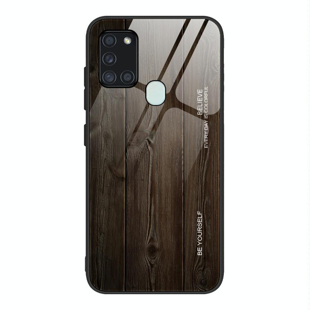 For Samsung Galaxy A21s Wood Grain Tempered Glass + TPU Shockproof Case(M01)