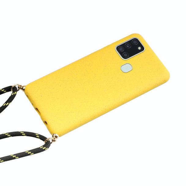 For Samsung Galaxy A21s Wheat Straw Material + TPU Protective Case with Lanyard(Yellow)