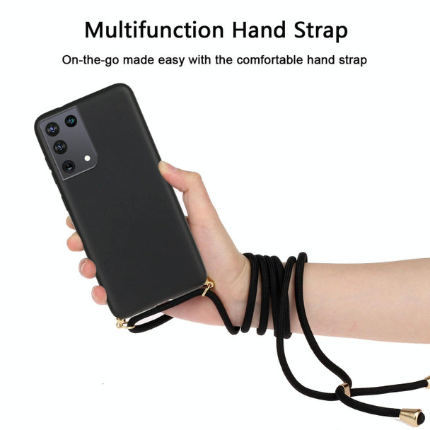 For Samsung Galaxy S21 Ultra 5G Wheat Straw Material + TPU Protective Case with Lanyard(Black)