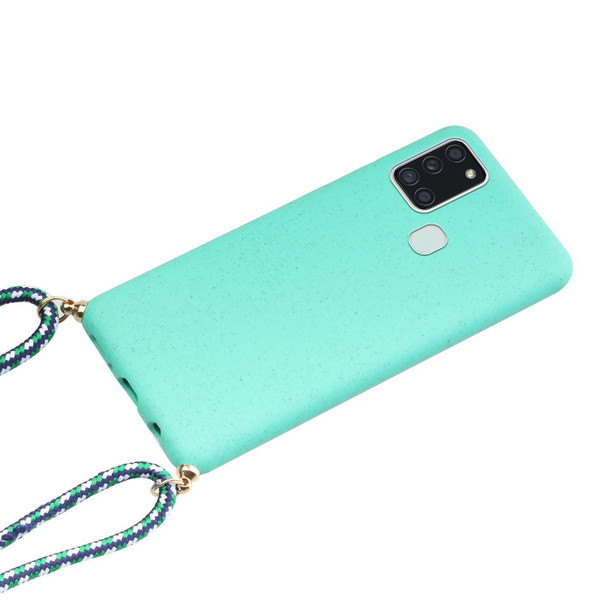 For Samsung Galaxy A21s Wheat Straw Material + TPU Protective Case with Lanyard(Green)