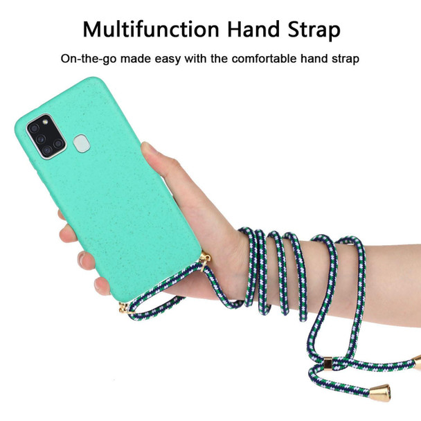 For Samsung Galaxy A21s Wheat Straw Material + TPU Protective Case with Lanyard(Green)