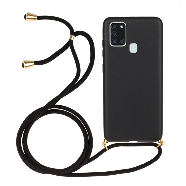For Samsung Galaxy A21s Wheat Straw Material + TPU Protective Case with Lanyard(Black)