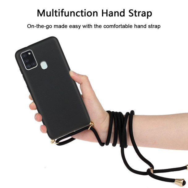 For Samsung Galaxy A21s Wheat Straw Material + TPU Protective Case with Lanyard(Black)