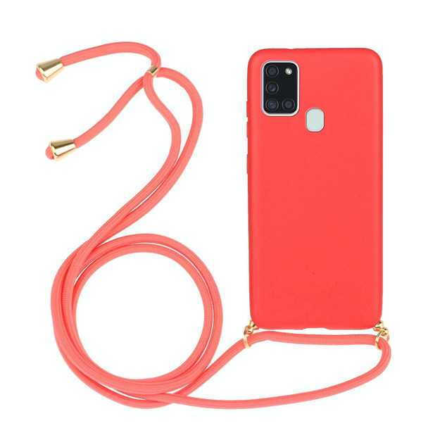 For Samsung Galaxy A21s Wheat Straw Material + TPU Protective Case with Lanyard(Red)