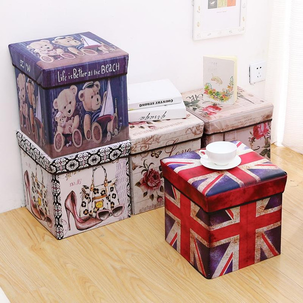 Multifunctional Storage Stool Can Sit Adult Folding Chair Home Change Shoe Bench Children Storage Box(Union Jack)