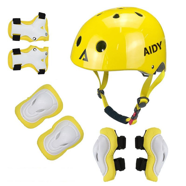 AIDY 7 In 1 Children Roller Skating Sports Protective Gear Set(Bright Yellow)