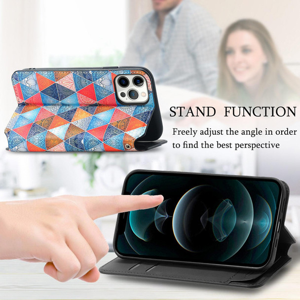 Colorful Magnetic Horizontal Flip PU Leatherette Case with Holder & Card Slot & Wallet For iPhone 13(Rhombus Mandala)