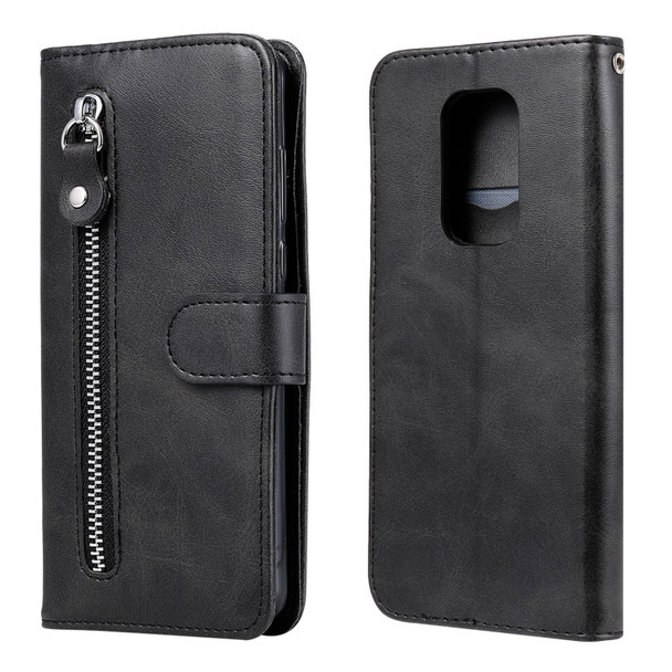 For Motorola Moto G9 Play / Moto E7 Plus Fashion Calf Texture Zipper Horizontal Flip Leatherette Case with Holder & Card Slots & Wallet(Black)