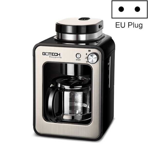 GOTECH Household Small Coffee Machine Automatic Grinding Integrated Commercial Freshly Ground Drip Coffee Pot, Style:EU Plug(Black)