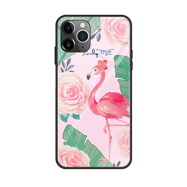 For iPhone 11 Colorful Painted Glass Case(Flamingo)