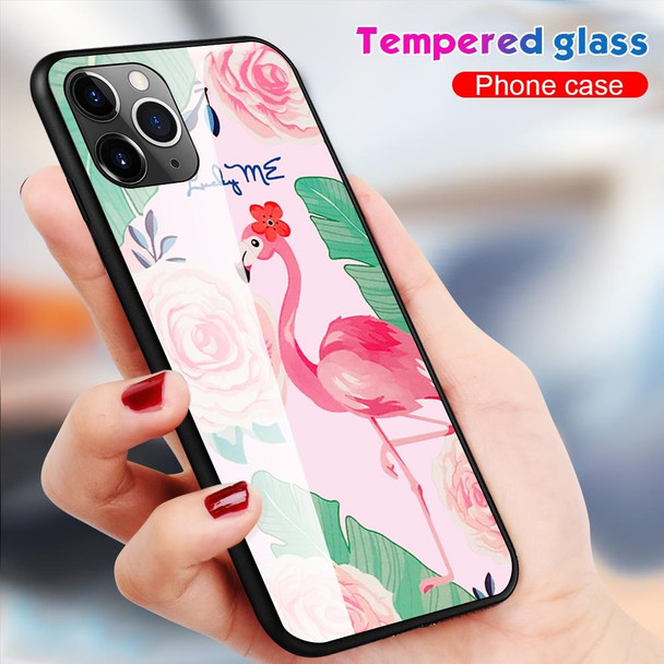 For iPhone 11 Colorful Painted Glass Case(Flamingo)