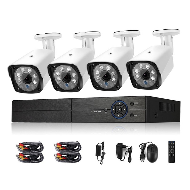 A4B3Kit 2MP 4CH 1080P CCTV Security Camera System AHD DVR Surveillance Kit, Support Night Vision / Motion Detection(White)